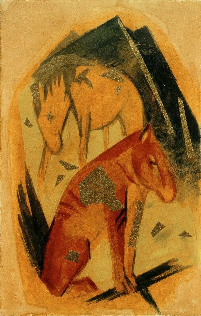 Dwa konie przed niebieską górą autorstwa Franz Marc