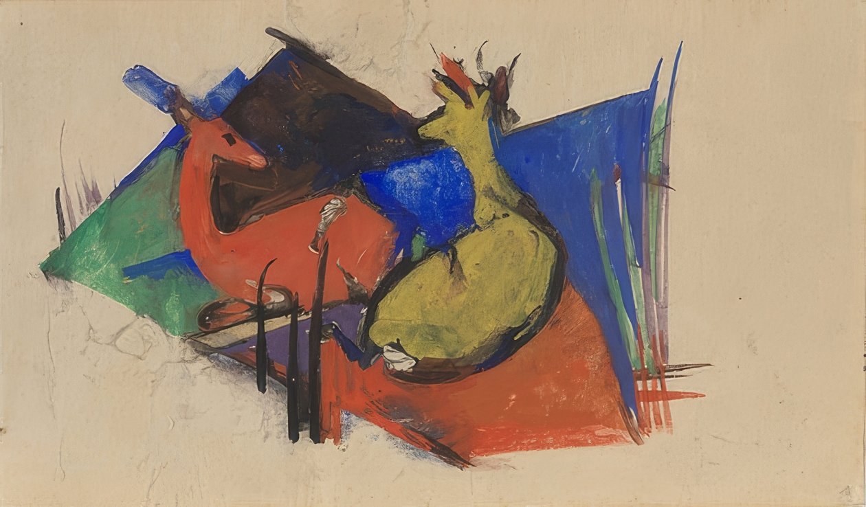 Dwa leżące jelenie. 1912-13 autorstwa Franz Marc
