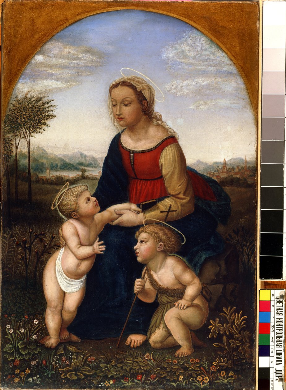 „Dziewica i dziecko z Janem Chrzcicielem jako chłopiec” Obraz Franza Pforra (1788-1812) XIX-wieczne Muzeum Sztuk Pięknych Mikalojus Konstantinas Ciurlionis, Kowno, Litwa autorstwa Franz Pforr
