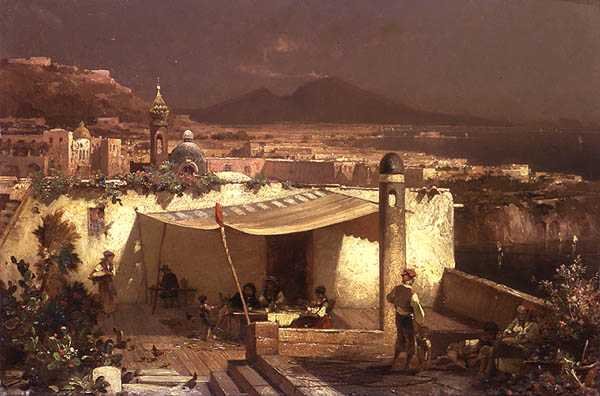 Taras w Posilipo (olej na panelu) autorstwa Franz Richard Unterberger