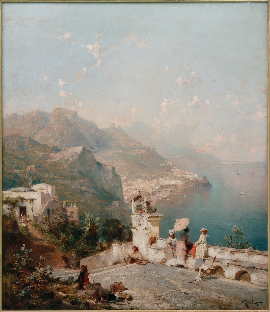 Eleganckie panie wychodzą na zatokę Salerno autorstwa Franz Richard Unterberger
