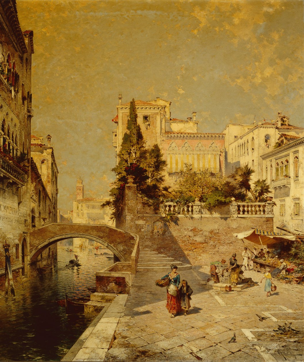 Fondamenta Zorzi, Campiello Santa Barbara, Wenecja (olej na płótnie) autorstwa Franz Richard Unterberger