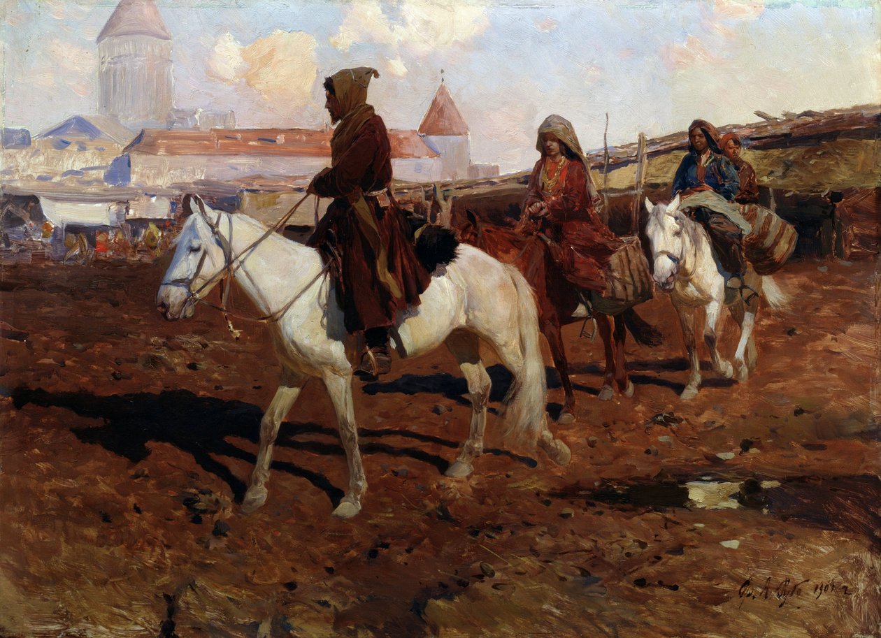 Na Wschodzie (na Wschodzie). Obraz Franza Roubauda (1856-1928). Olej na drewnie, 67,5 x 49 cm autorstwa Franz Roubaud
