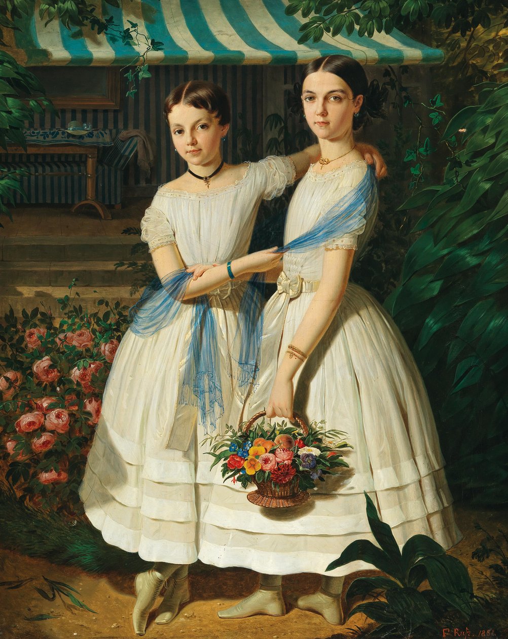 Franz Russ Portret dwóch sióstr w ogrodzie 1854 autorstwa Franz Russ the Elder