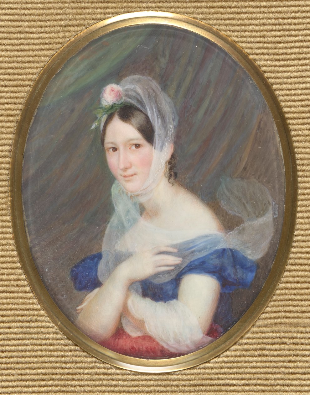 Portret młodej kobiety z różą we włosach autorstwa Franz Schrotzberg