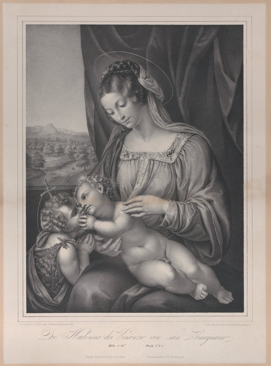 Dziewica i Dzieciątko z Dzieciątkiem Św. Jan Chrzciciel, z leżącym Dzieciątkiem Jezus, 1836 r. autorstwa Franz Seraph Hanfstaengl
