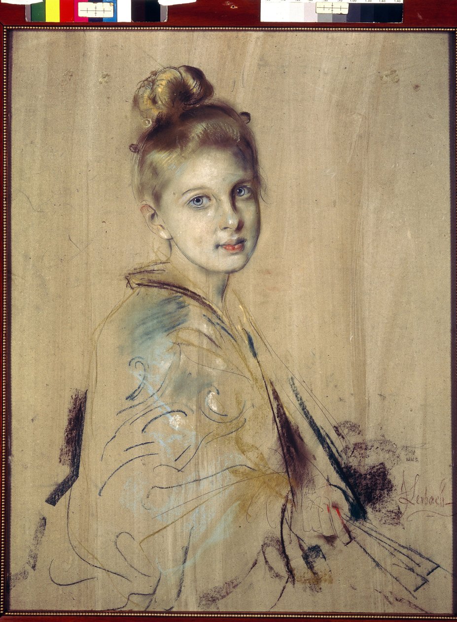 Młoda dziewczyna z wentylatorem (Dziewczyna z wentylatorem). Praca Franza von Lenbacha (1836-1904), pastel na tekturze, ok. 1880. XIX-wieczna sztuka niemiecka. Państwowej Ermitażu w Sankt Petersburgu. autorstwa Franz Seraph von Lenbach