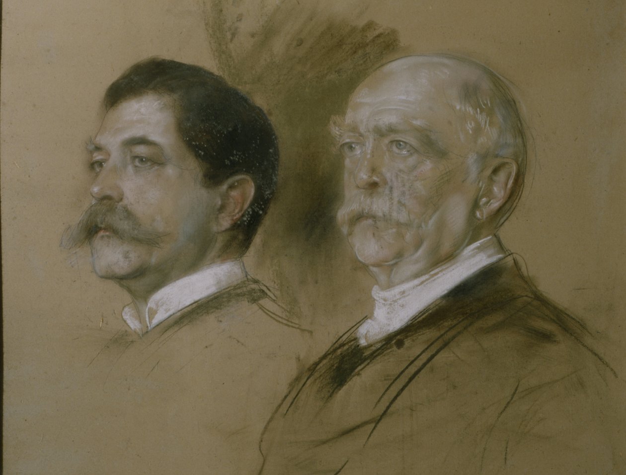 Otto von Bismarck i jego syn Herbert, sekretarz stanu w MSZ w latach 1860-90, 1892 (węgiel na papierze) autorstwa Franz Seraph von Lenbach