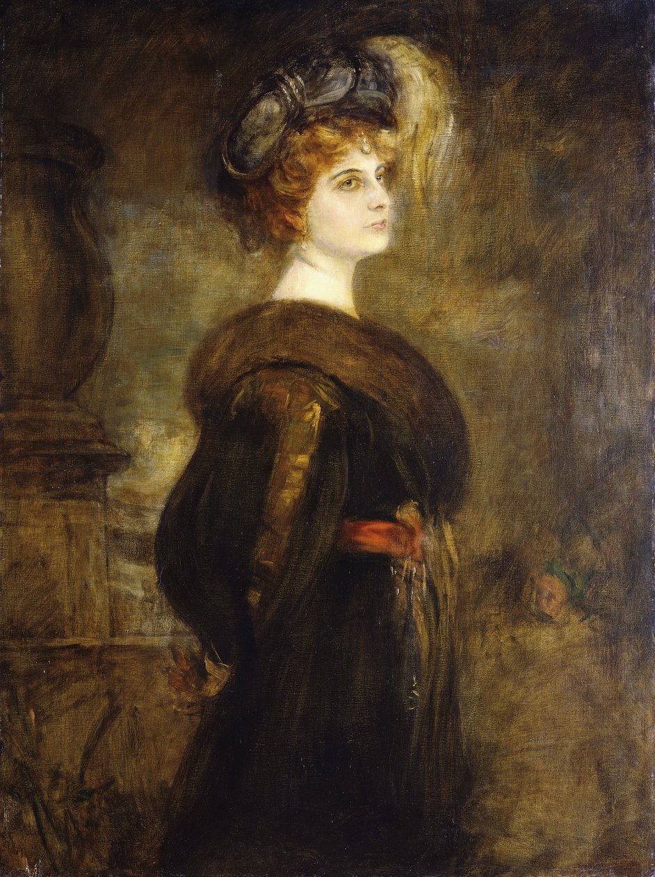 Portret damy, stojąca trzy czwarte długości, autorstwa Franz Seraph von Lenbach