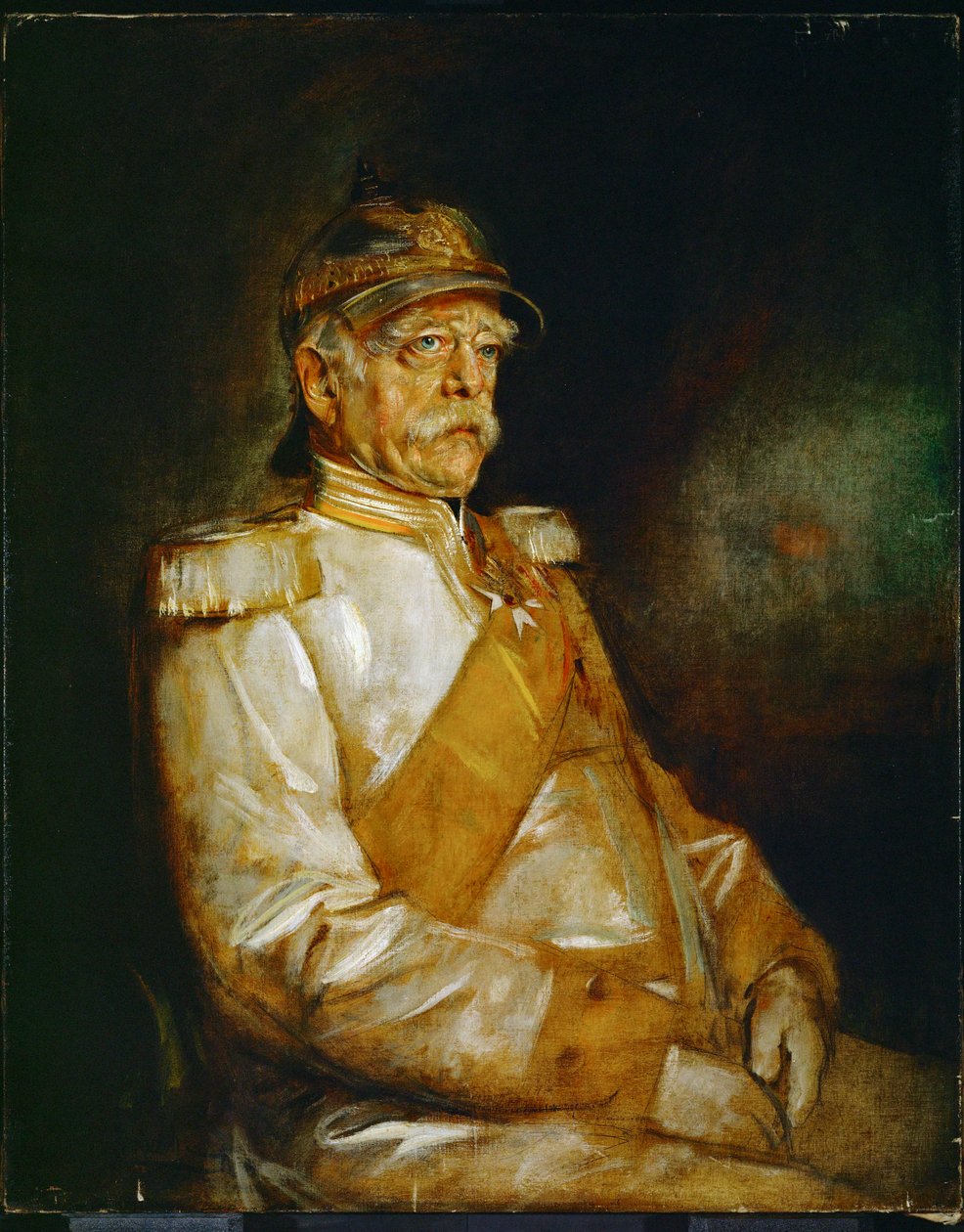 Książę Otto von Bismarck w mundurze z pruskim hełmem (obraz na płótnie) autorstwa Franz Seraph von Lenbach