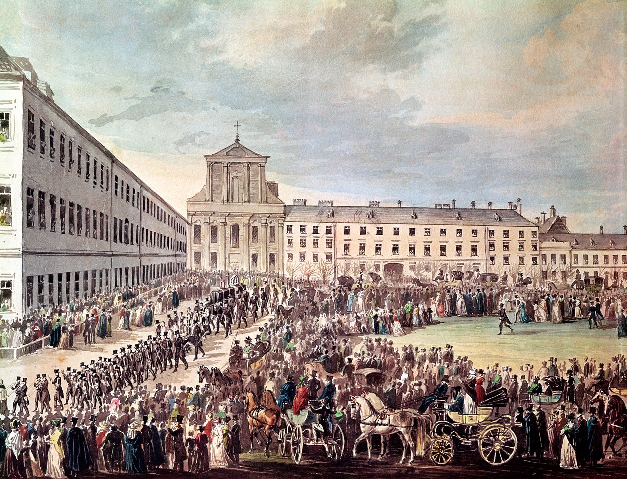 Pogrzeb Ludwiga van Beethovena (1770-1827) w Wiedniu, 29.03.1827 (wc na papierze) (więcej) autorstwa Franz Stober
