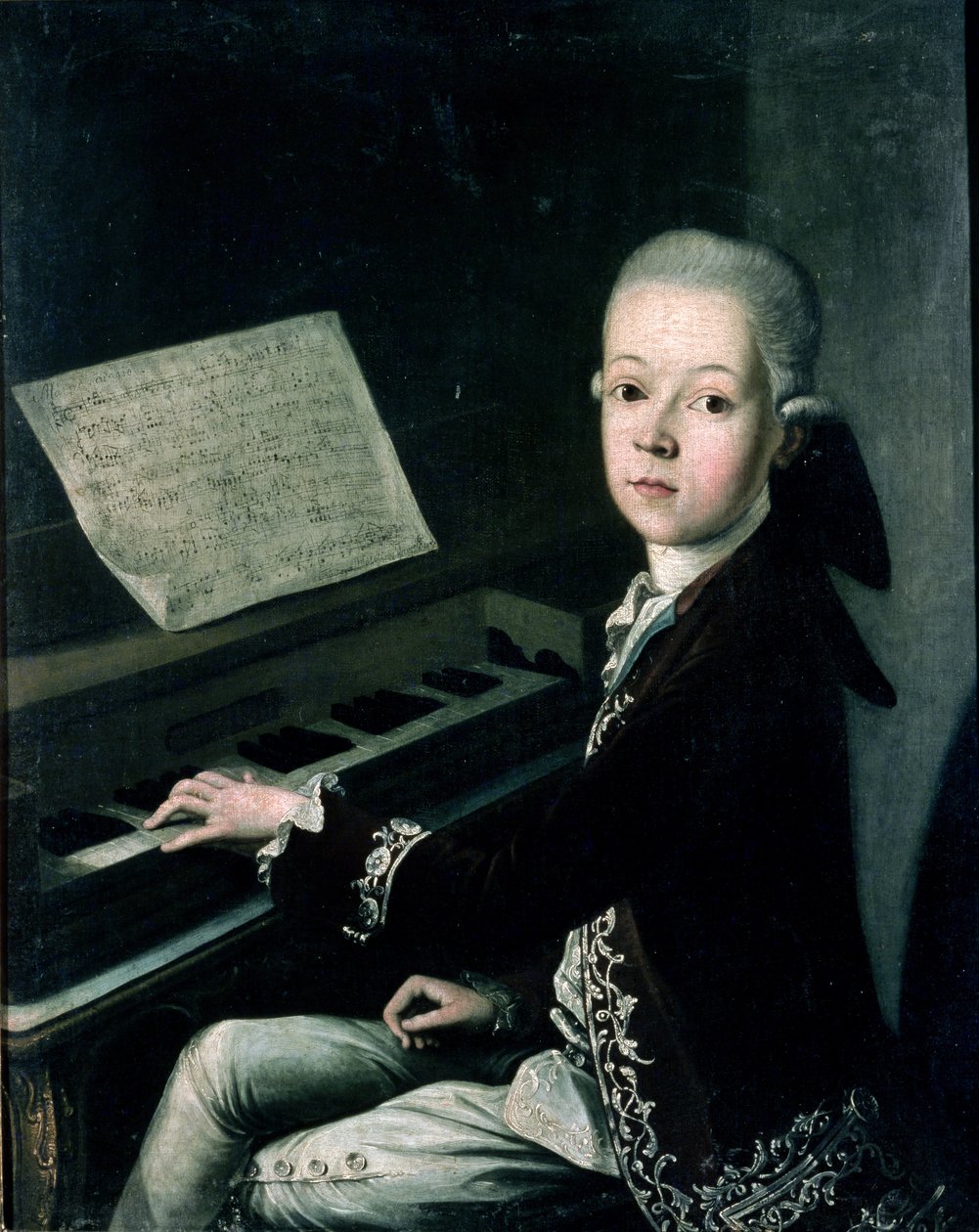 Portret Carla Grafa Firmiana przy fortepianie, dawniej uważany za Wolfganga Amadeusza Mozarta (1756-91) autorstwa Franz Thaddaus Helbling