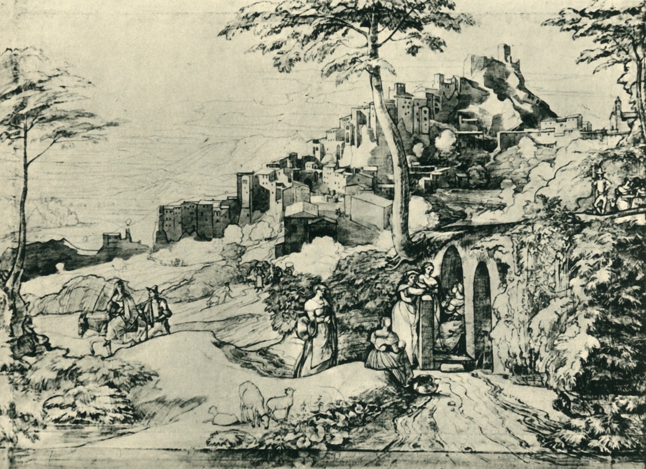 Kobiety przy fontannie w Olevano, niedaleko Rzymu, Włochy, 1822, 1943. autorstwa Franz Theobald Horny