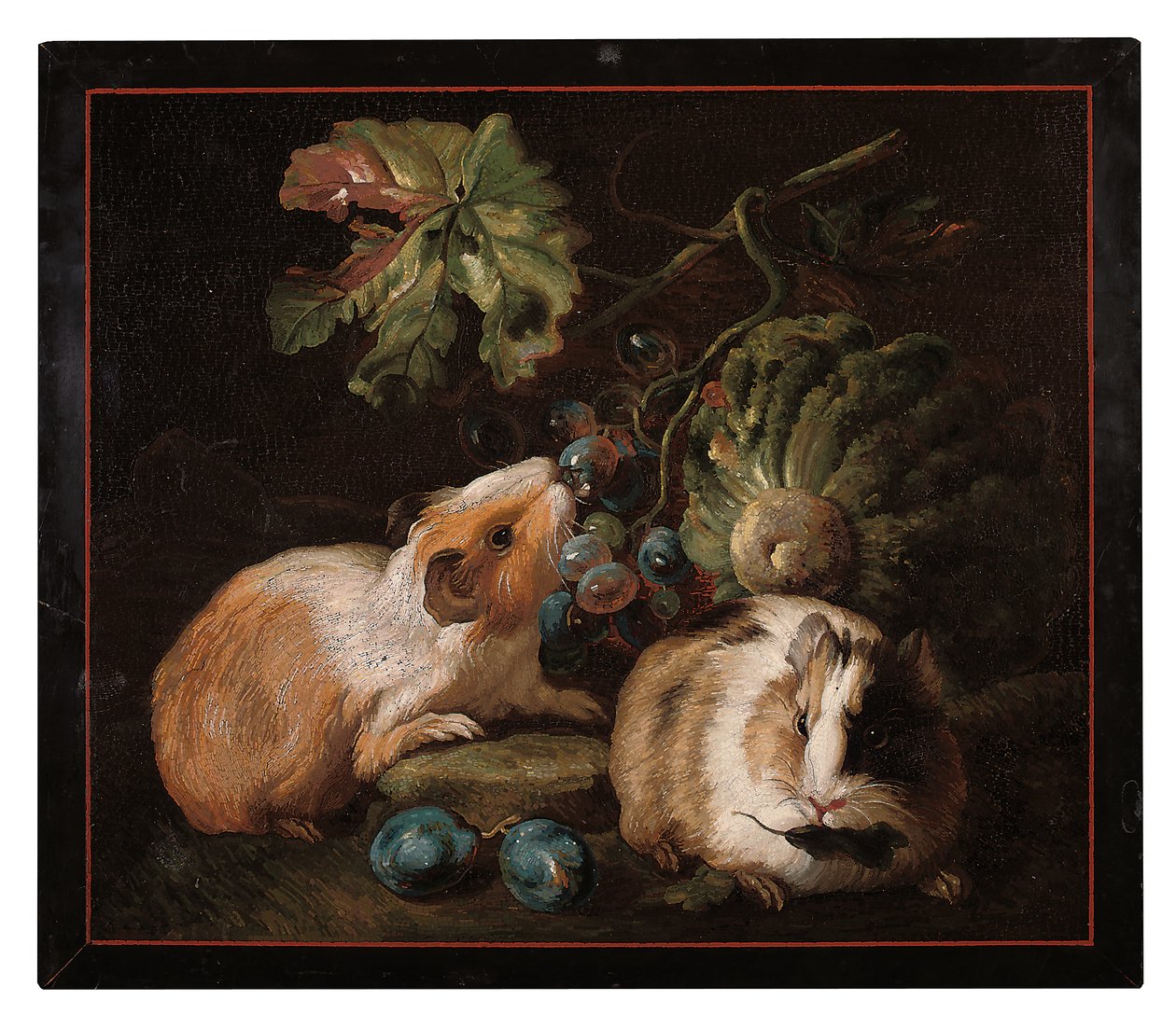Rzymski panel mikromozaiki przedstawiający dwie świnki morskie jedzące kapustę i winogrona, 1800-25 autorstwa Franz Werner von Tamm