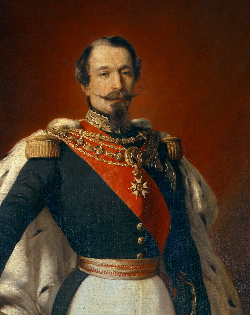 Portret Napoleona III (1808-1873), cesarza Francuzów przed widokiem na Chateau de Saint Cloud. Fragment obrazu Franza Xavera Winterhaltera (1806-1873) 1855 Wym. 2,4x1,5m² autorstwa Franz Xaver  Winterhalter (after)