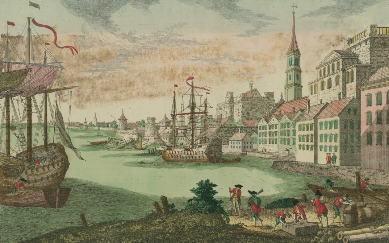 Port w Bostonie, Massachusetts, ok. 1770-80 r. autorstwa Franz Xaver Habermann