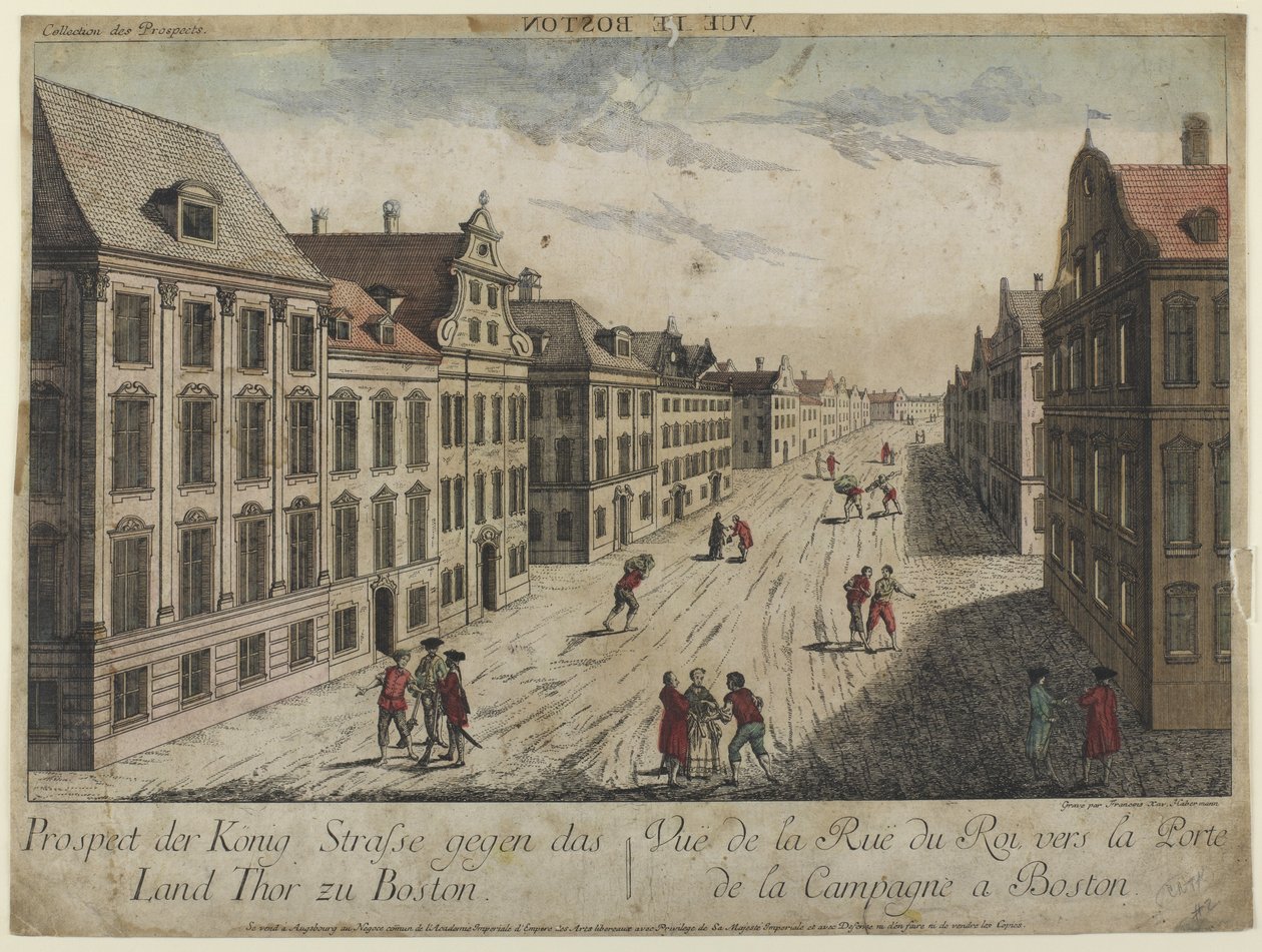 Widok na Rue du Roi - Boston (1776) autorstwa Franz Xaver Habermann