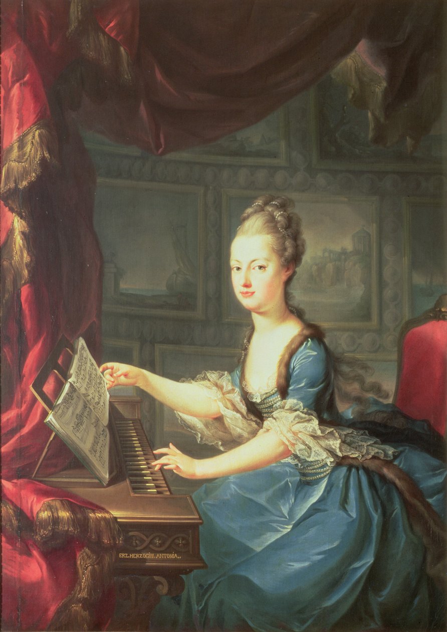 Arcyksiężna Maria Antonina Habsburg-Lothringen (1755-93) w spinnet, piętnaste dziecko cesarzowej Marii Teresy Austrii (1717-80) i cesarza Franciszka I (1708-65) żony Ludwika XVI Francji (17 autorstwa Franz Xaver Wagenschon