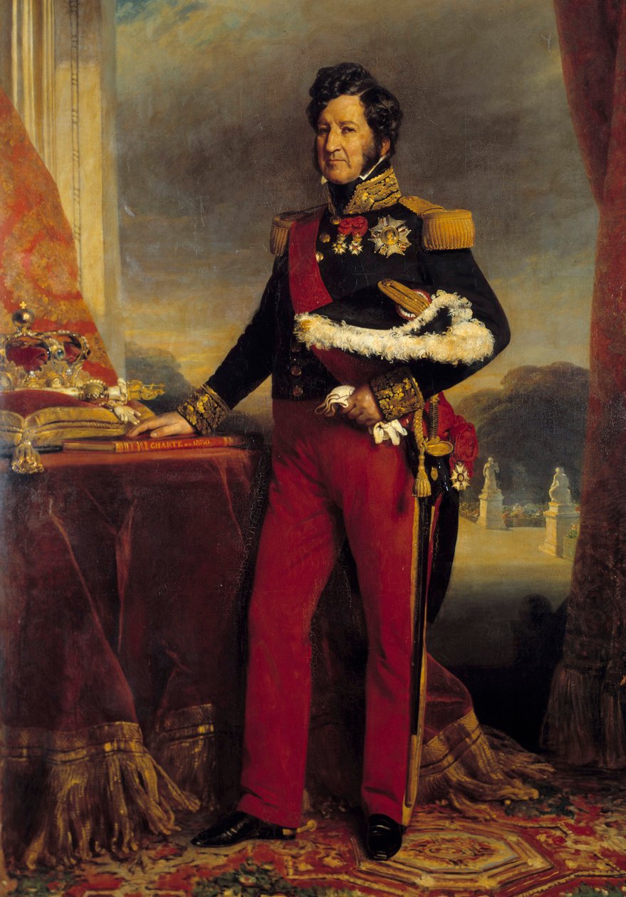 Portrait en pied de Louis Philippe 1er (1773-1850), król francuskiej ręki na kartach z 1830 r. Obraz Franza Xavera Winterhaltera (1806-1873) 1839 nd. 2,6x1,9 m² autorstwa Franz Xaver Winterhalter