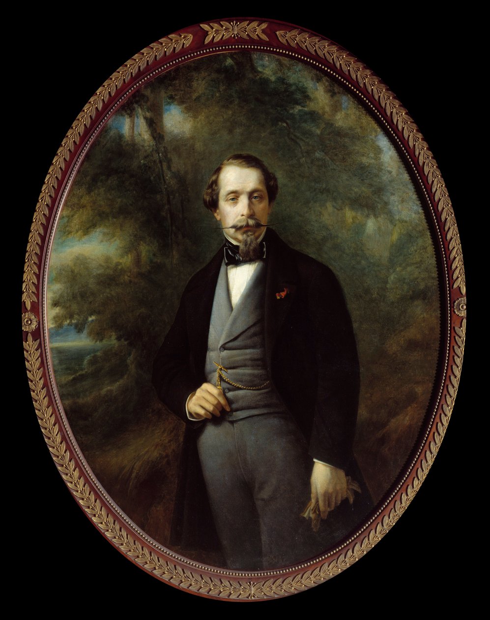 Portret u stóp Napoleona III (1808 - 1873). Obraz Francois Xavier (Franz Xaver) Winterhalter (1806-1873), olej na płótnie 110x140 cm, Ec. Wszystko. autorstwa Franz Xaver Winterhalter
