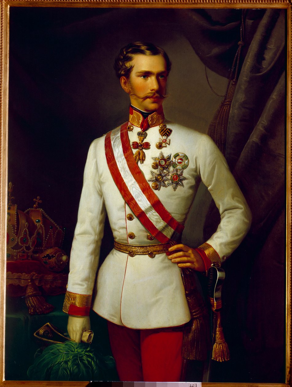 Portret Francois Joseph z Austrii miał 28 lat w ceremonialnym mundurze (1830-1916). Obraz Francois Xaver Winterhalter (1806-1873) autorstwa Franz Xaver Winterhalter