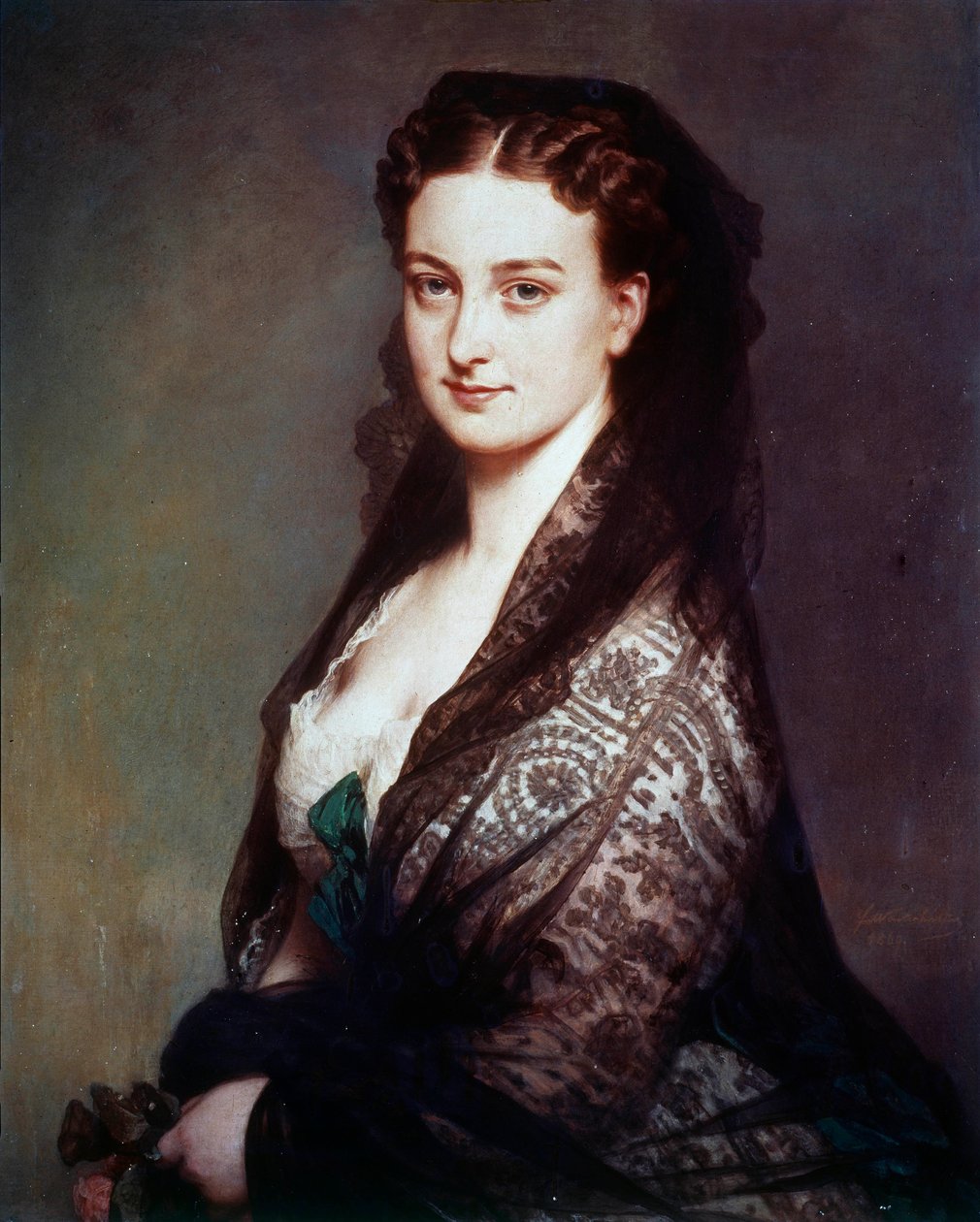 Nieznany jest obraz mantyla autorstwa Franza Xaviera Winterhaltera (1806-1873). 1869. wym. 0,80 x 0,65 m. Compiegne, muzeum zamkowe autorstwa Franz Xaver Winterhalter