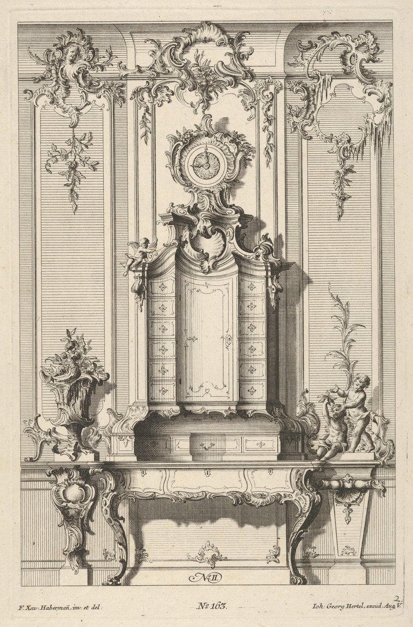 Elewacja ścienna z sekretarką, z „Biurków”, ok. 1748-70. autorstwa Franz Xavier Habermann
