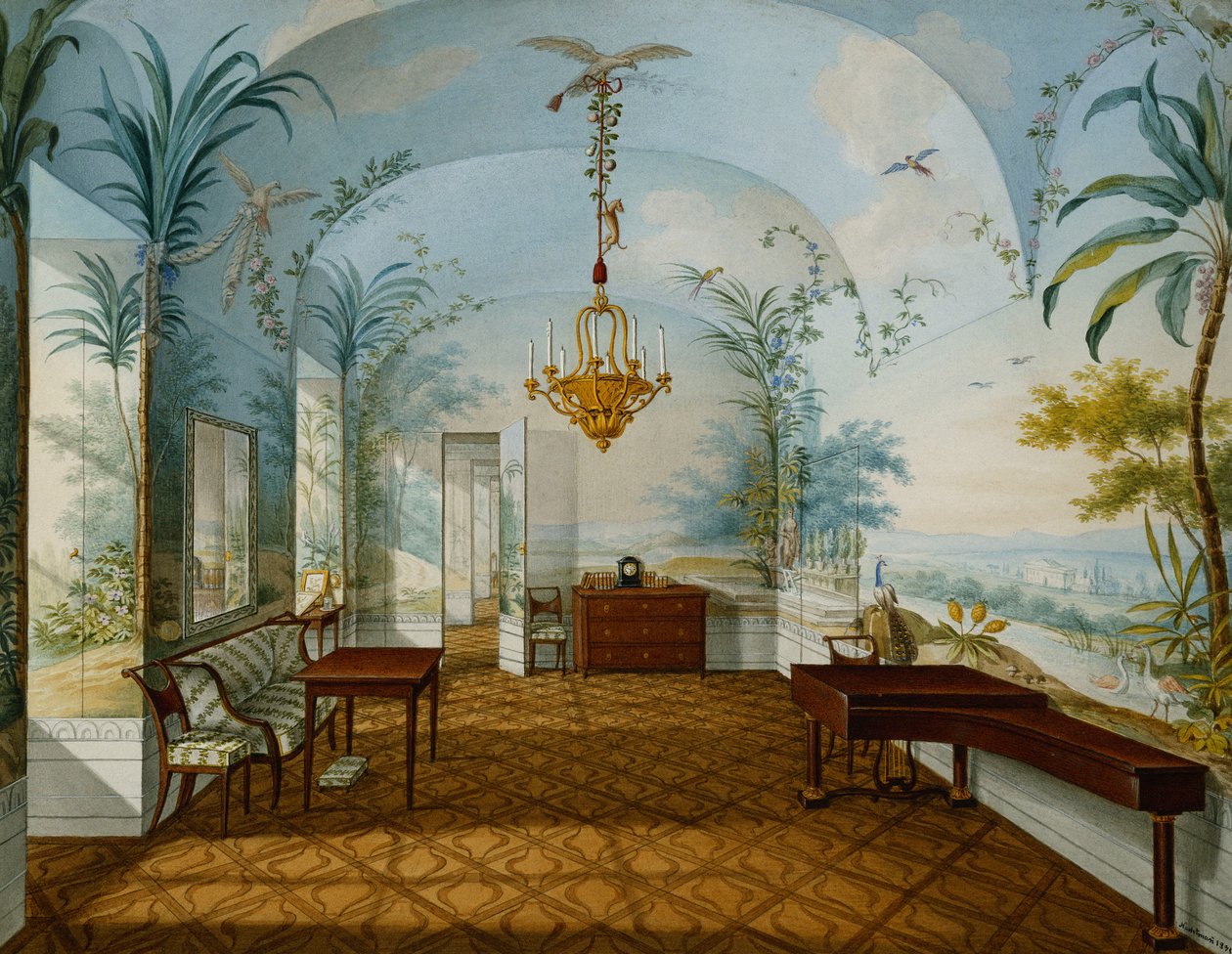 Salon malowany w pałacu Schonbrunn zwany Salonikiem Mariana, Schonbrunn, 1831 autorstwa Franz Xavier Nachtmann