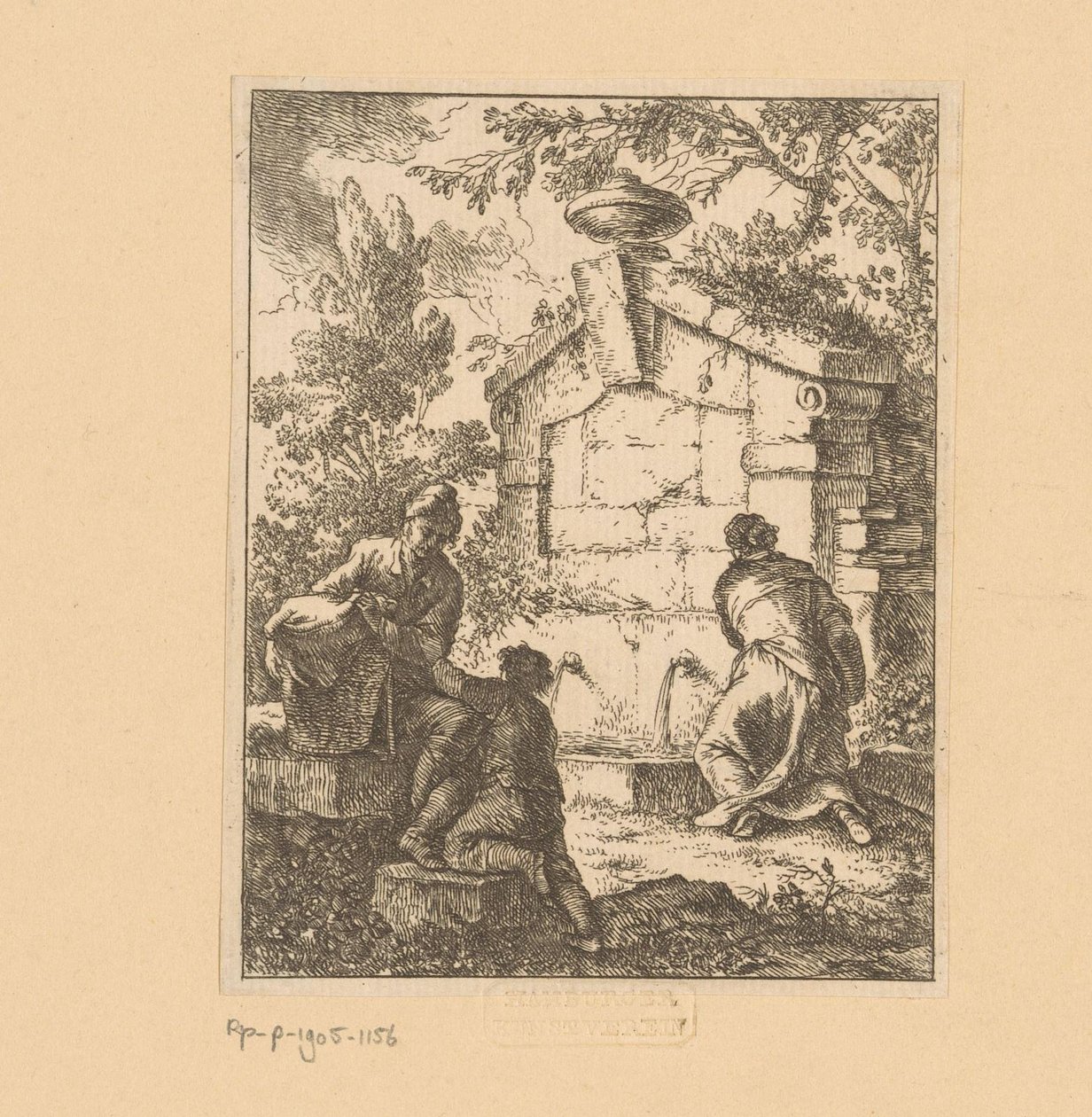 Trzech podróżników przynosi wodę z ruin Capricci Fatti (tytuł serii) autorstwa Franz de Paula Ferg