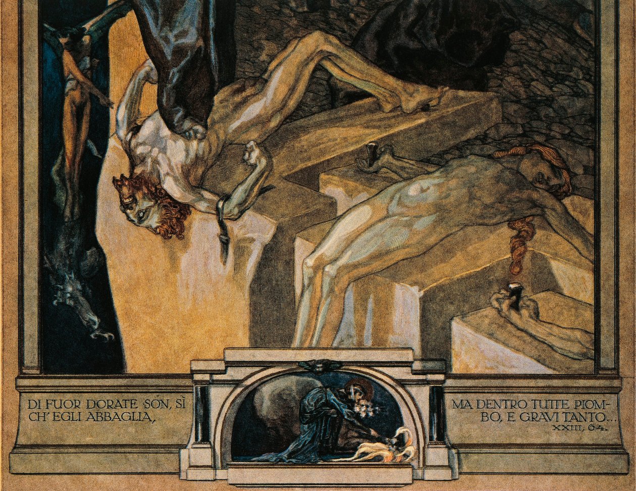 Austria, Wiedeń, Ilustracja Boskiej Komedii Dantego Alighieri (Piekło, Pieśń XXII) autorstwa Franza von Bayrosa, fragment autorstwa Franz von Bayros (1866 1924)