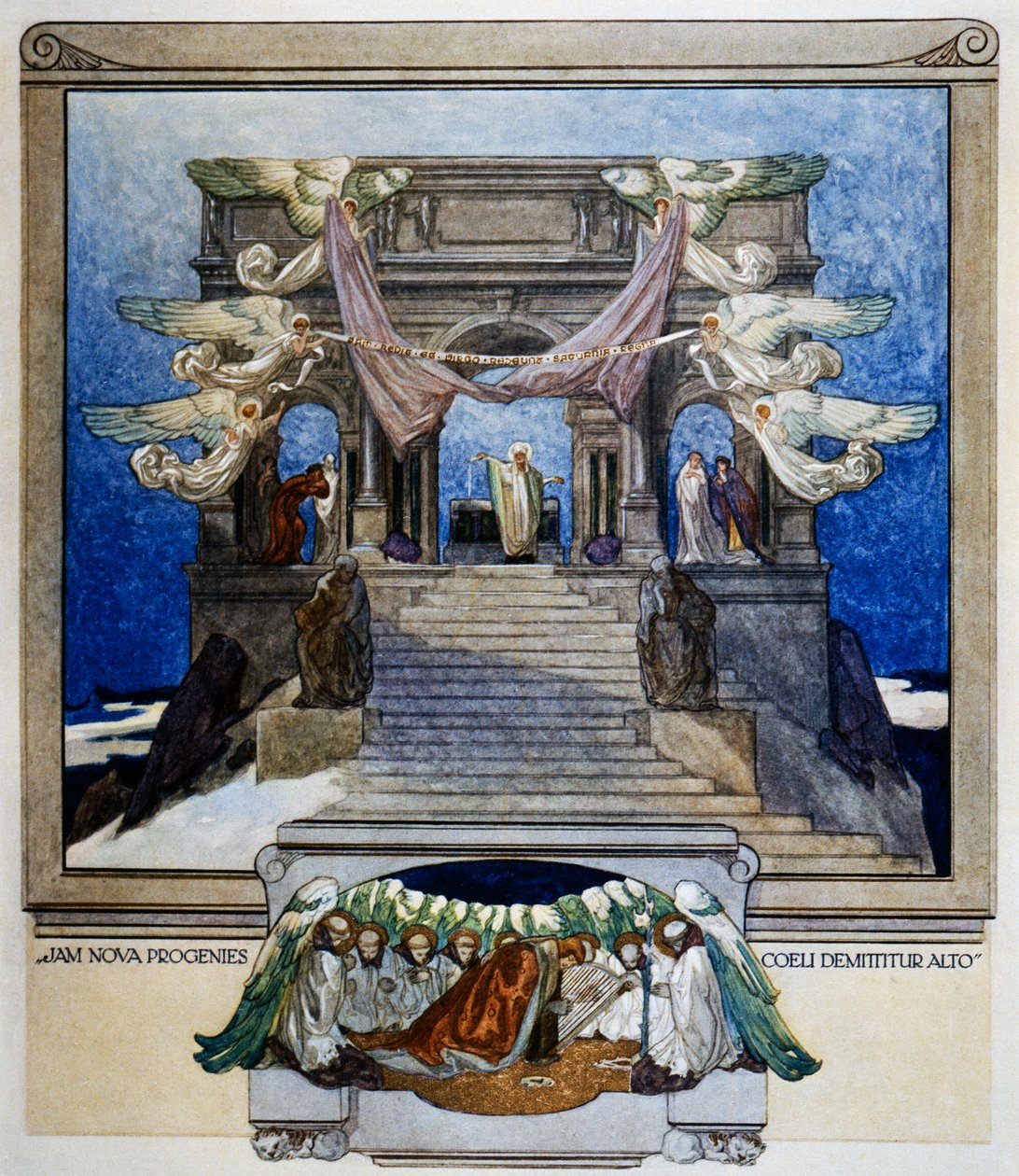 I nowe potomstwo zstępuje z nieba, Czyściec, kanto XXII, Boska Komedia Dantego Alighieri, ilustracja Franz von Bayros (1866-1924), Wiedeń autorstwa Franz von  Bayros