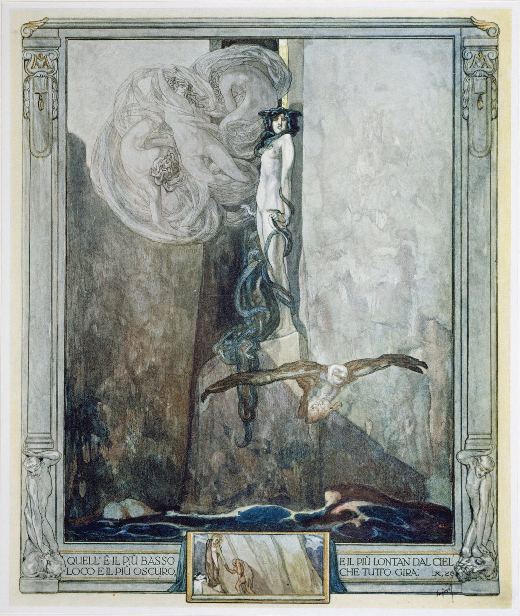 Ilustracja z „Boskiej komedii” Dantego, Inferno, Canto IX. 28 autorstwa Franz von Bayros (1866 1924)