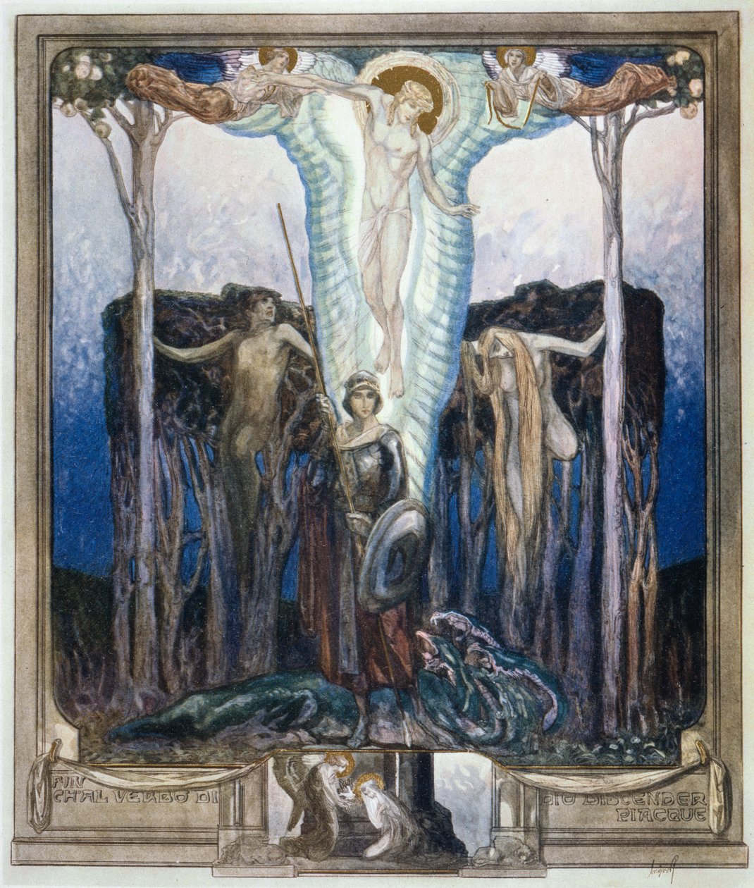 Ilustracja z „Boskiej komedii” Dantego, Raj, pieśń VII autorstwa Franz von Bayros (1866 1924)