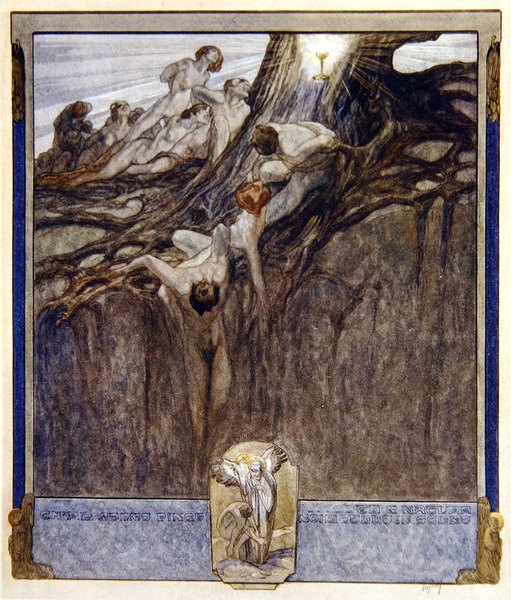 Ilustracja z Boskiej komedii Dantego, Paradiso, Canto IV, 1921 (wc na papierze) autorstwa Franz von Bayros