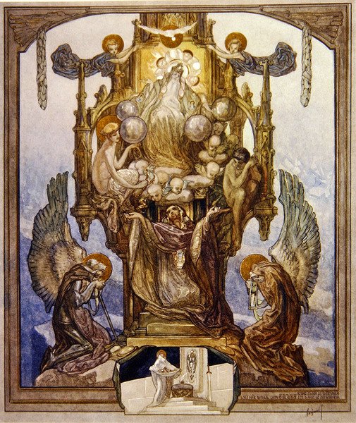 Ilustracja z Boskiej komedii Dantego, Paradiso, Canto VIII, 1921 (wc na papierze) autorstwa Franz von Bayros