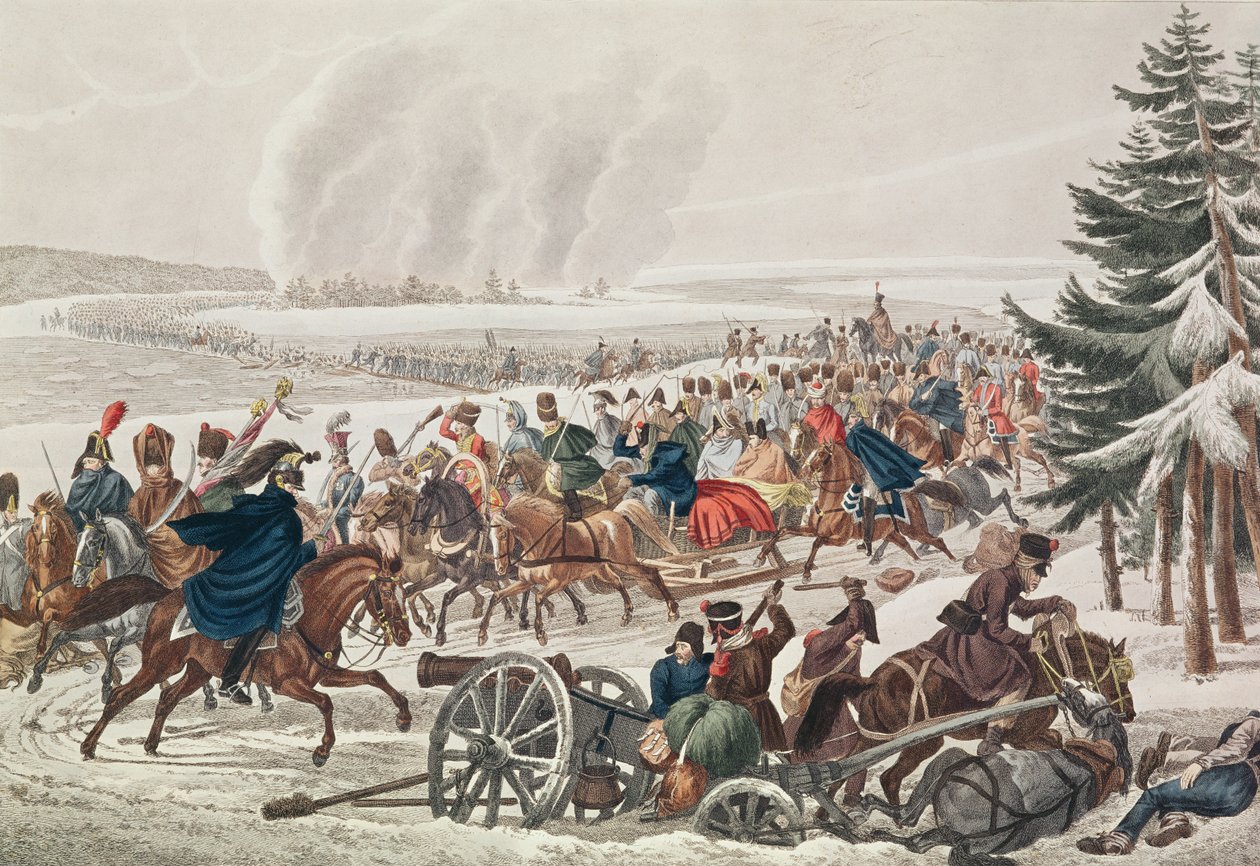 Odwrót Armii Francuskiej nad Berezyną, 26 listopada 1812 r., ryty przez J.A. Klein autorstwa Franz von Habermann