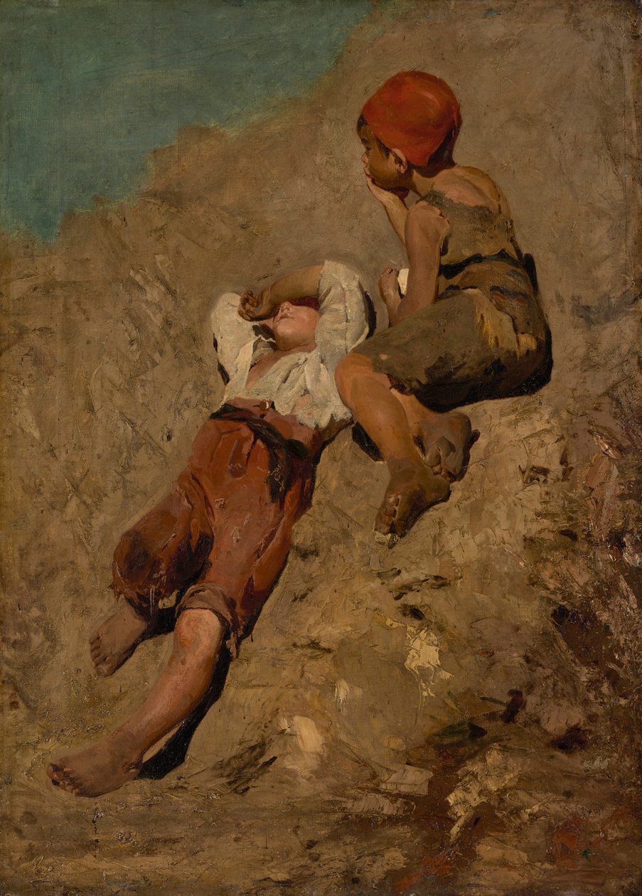Dwóch chłopców na zboczu autorstwa Franz von Lenbach