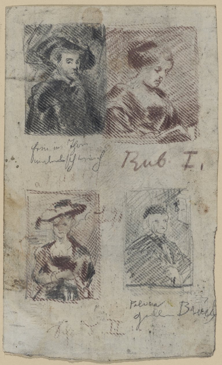 Trzy kopie szkiców według Petera Paula Rubensa, jeden według Palma Vecchio (?) autorstwa Franz von Lenbach, Peter Paul Rubens