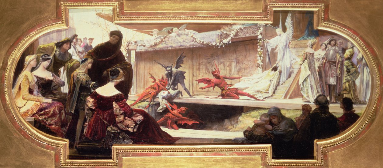Szkic do plafonu przedstawiającego scenę z cyklu Historia teatru autorstwa Franz von Matsch