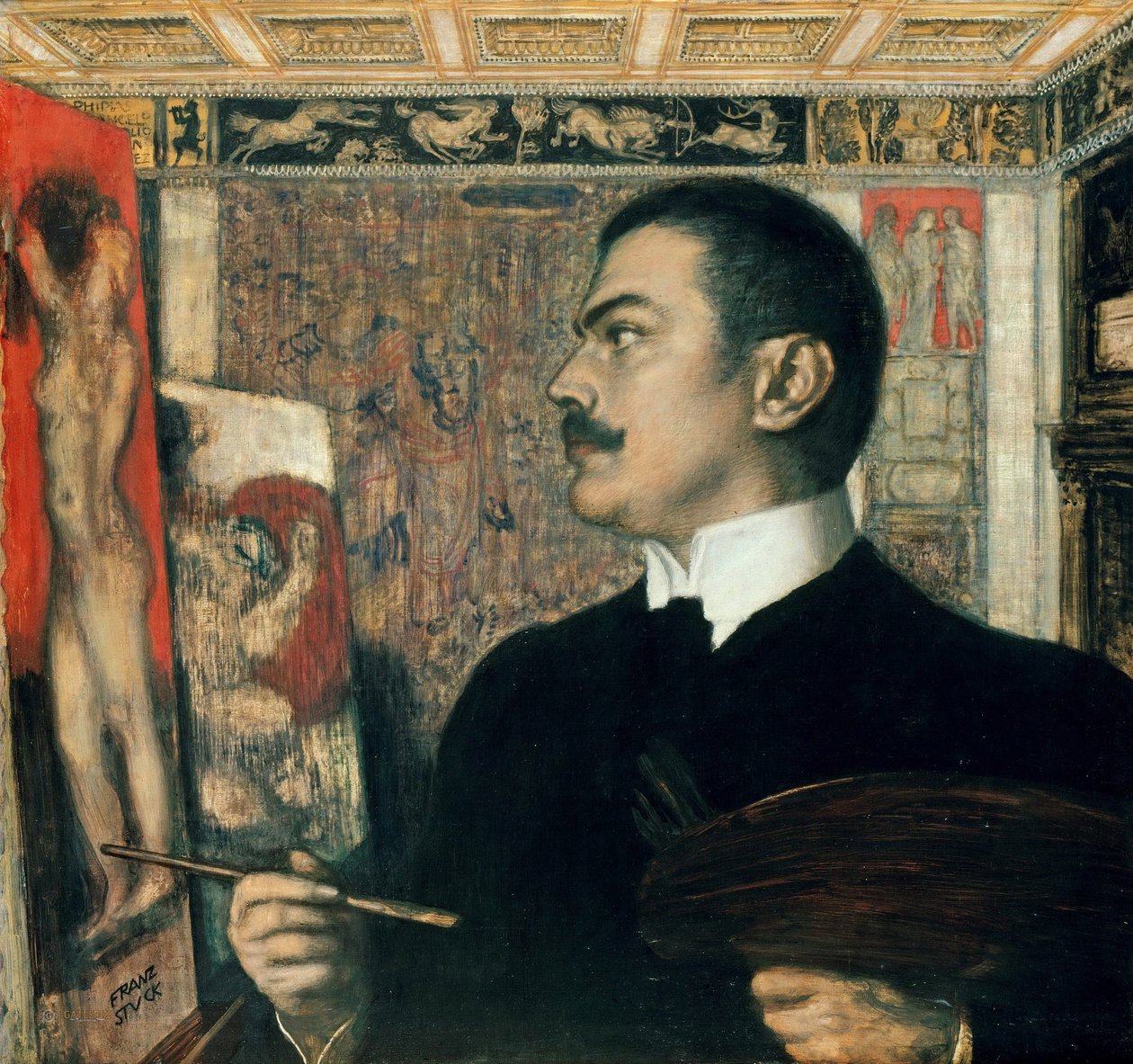 „Autoportret w pracowni” (Autoportret w pracowni) Obraz Franza von Ritter Stuck (1863-1928) 1905 Staatliche Museen, Berlin autorstwa Franz von Stuck
