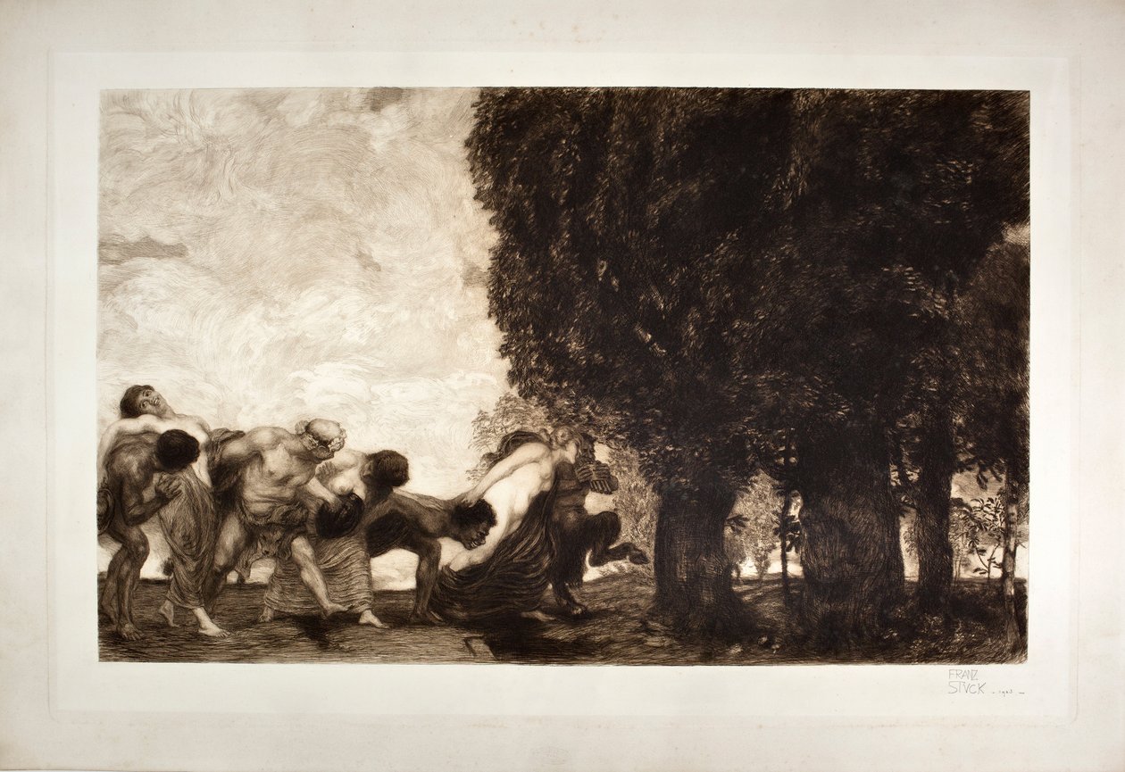 Bachantki, satyry i nimfy (akwaforta, XX w.) autorstwa Franz von Stuck