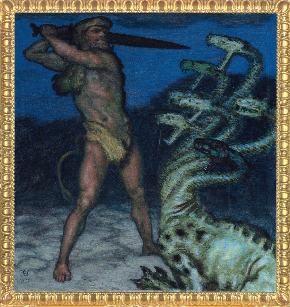 Herkules i Hydra - Peinture de Franz Ritter von Stuck (1863-1928) - 1915 - Kolory Syntonos na płótnie - Museum Villa Stuck autorstwa Franz von Stuck