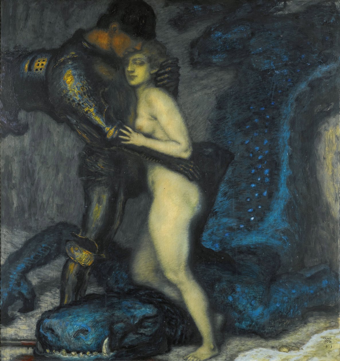 „Le tueur de dragons” (Pogromca smoków) Obraz Franza Rittera von Stuck (1863-1928) 1913 Kolekcja prywatna autorstwa Franz von Stuck
