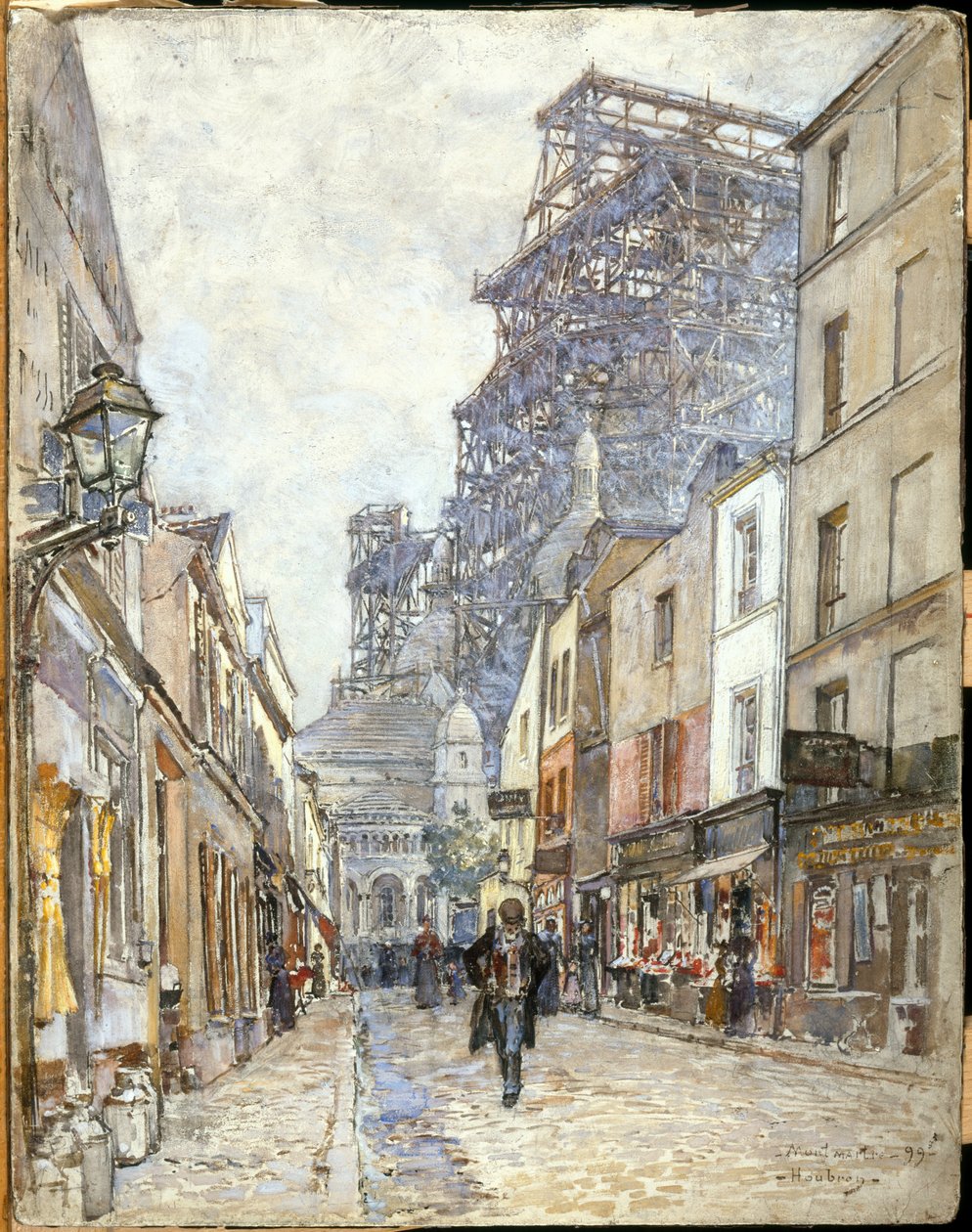 Francuski: Rue du Chevalier-de-la-Barre, z Sacré-Cœur w budowie autorstwa Frederic Anatole Houbron