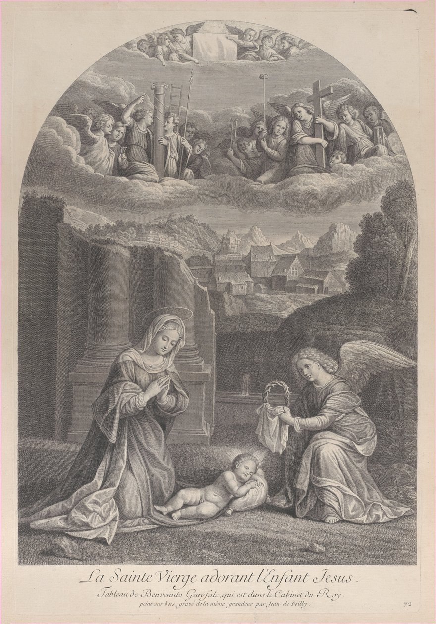 Matka Boska adorująca Dzieciątko Jezus, anioł trzymający po prawej koronę cierniową,..., ok. godz. 1729. autorstwa Frédéric Horthemels