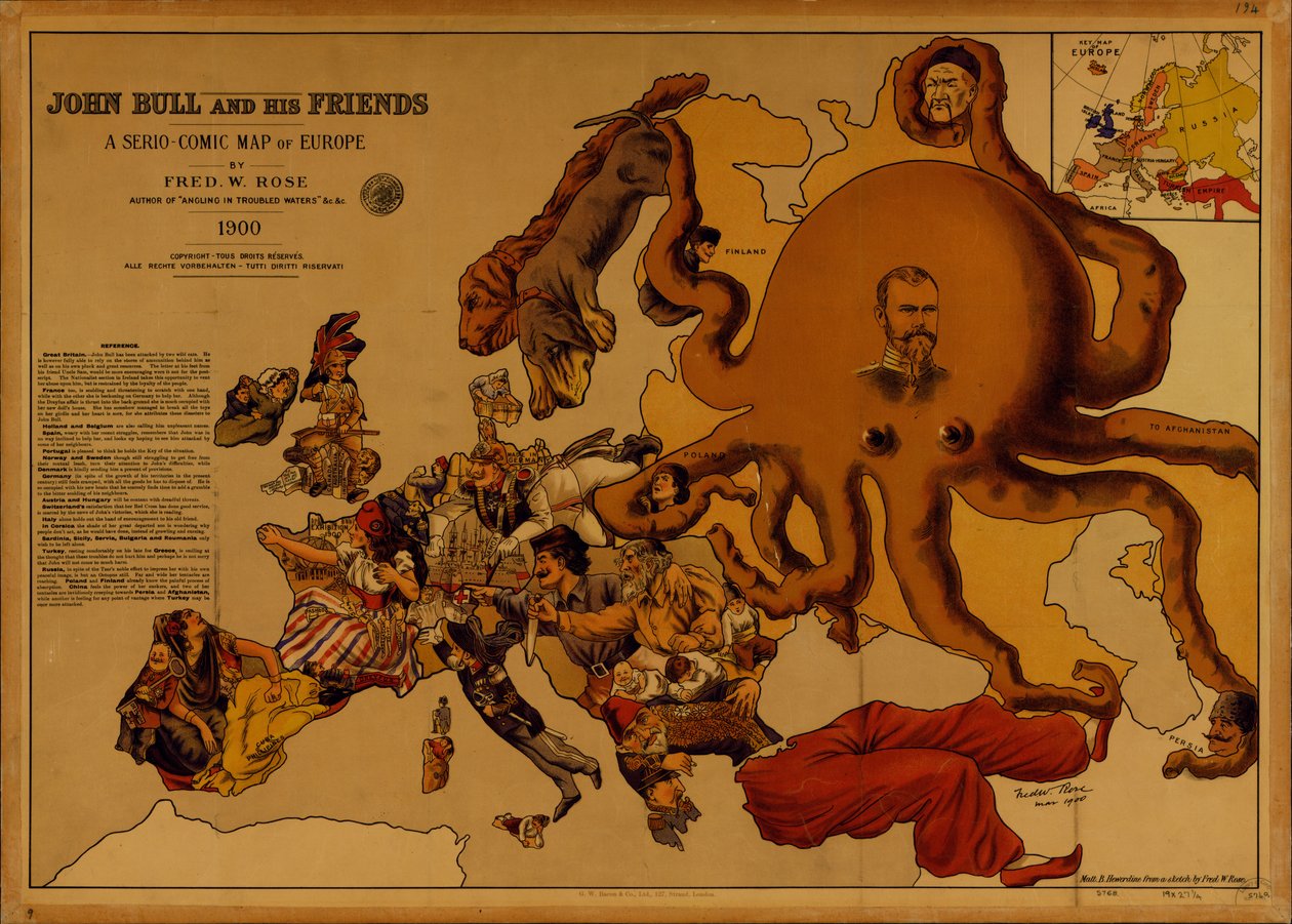 John Bull i jego przyjaciele. Serio-komiksowa mapa Europy autorstwa Fred W. Rose