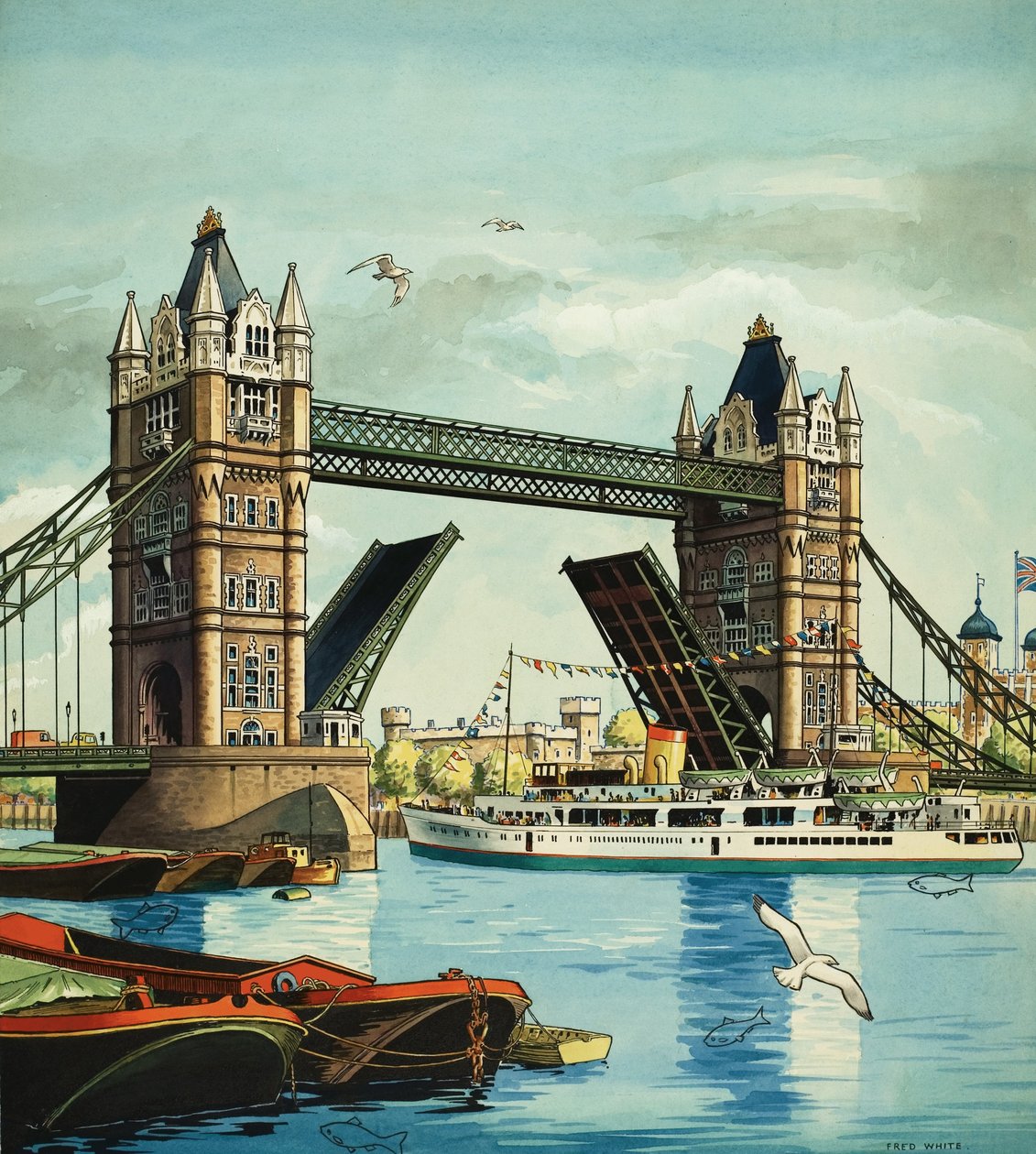 Tower Bridge, z ukrytą rybą autorstwa Fred White