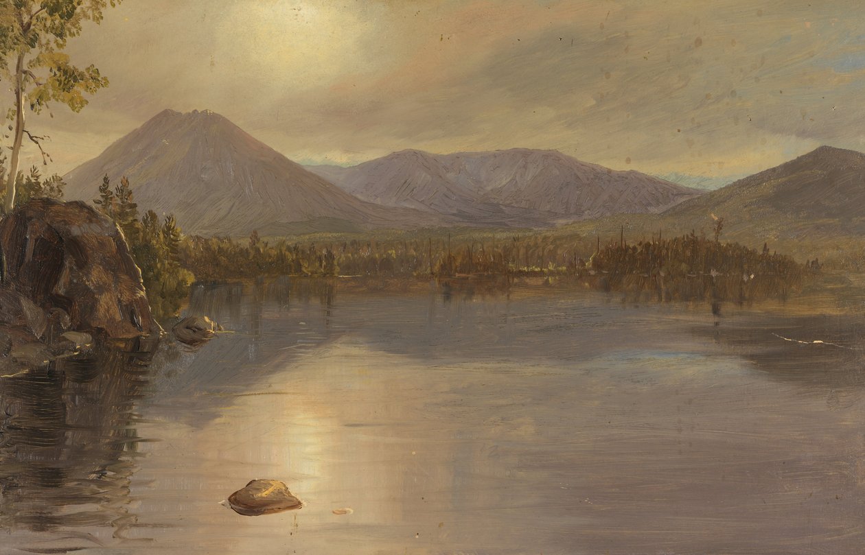Montuje Katahdin i Turner z jeziora Katahdin, Maine autorstwa Frederic Edwin Church