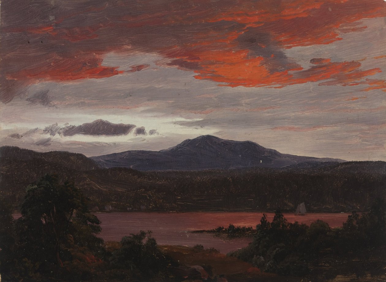 Staw Turner ze szczytami Pomola i Baxter w stanie Maine. autorstwa Frederic Edwin Church