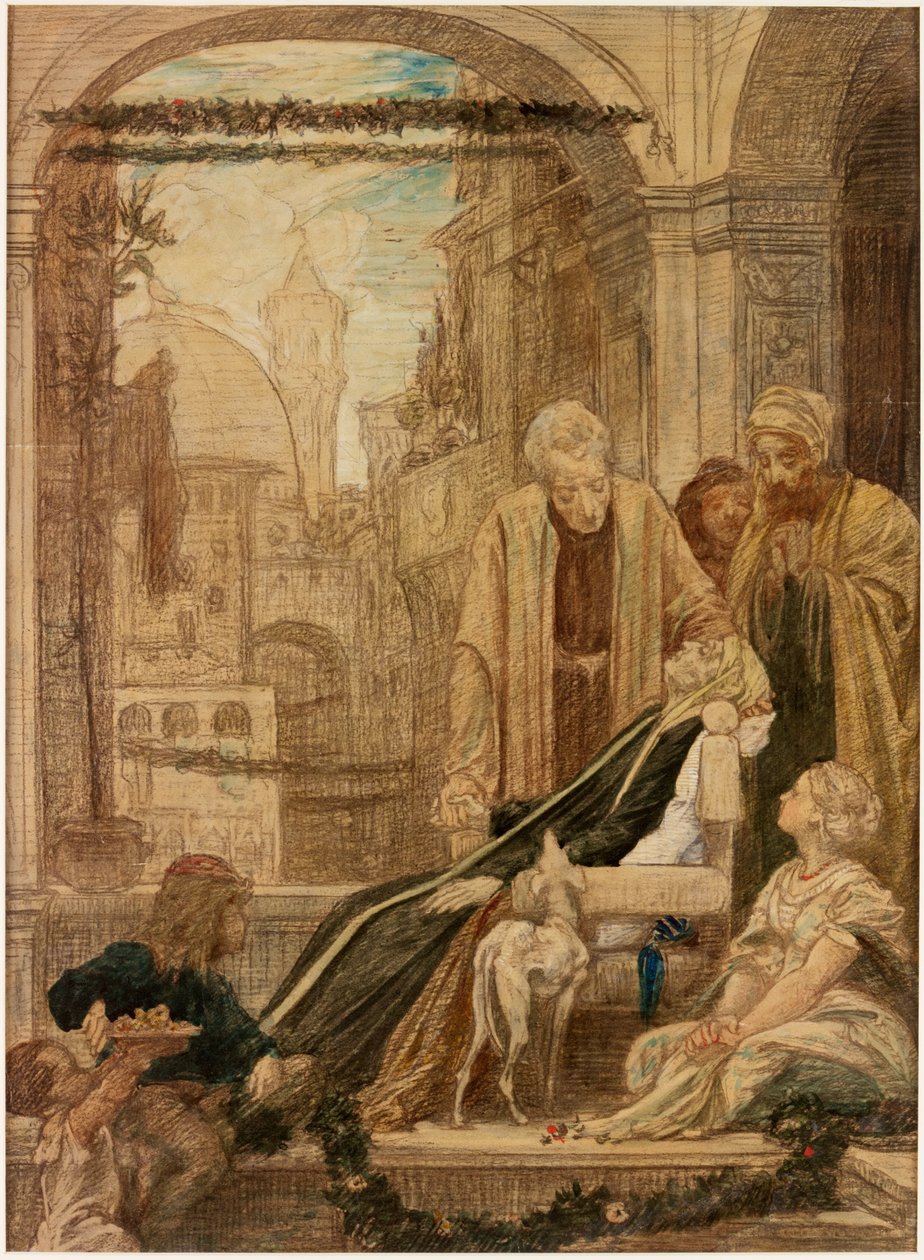 Studium do „Śmierci Brunelleschiego” (kreda i toaleta na papierze) autorstwa Frederic Leighton